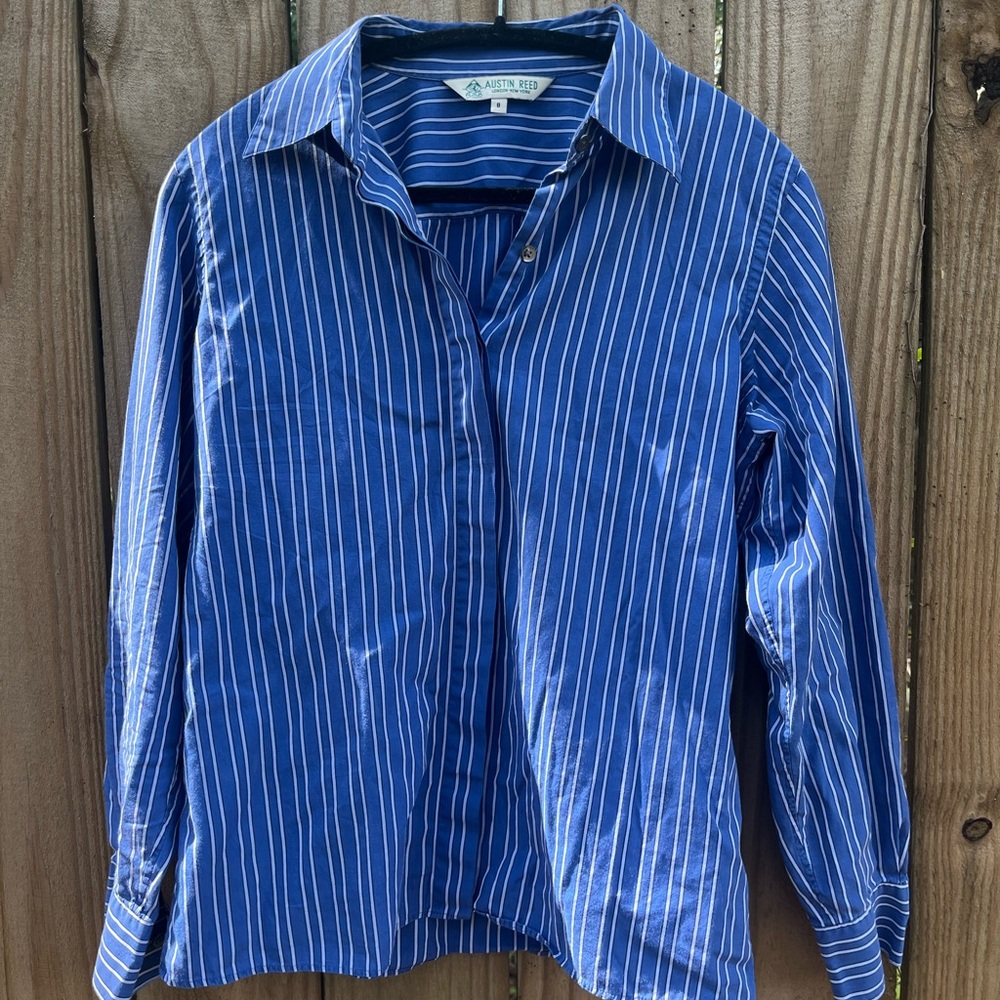 Austin Reed Navy and White Striped Shirt